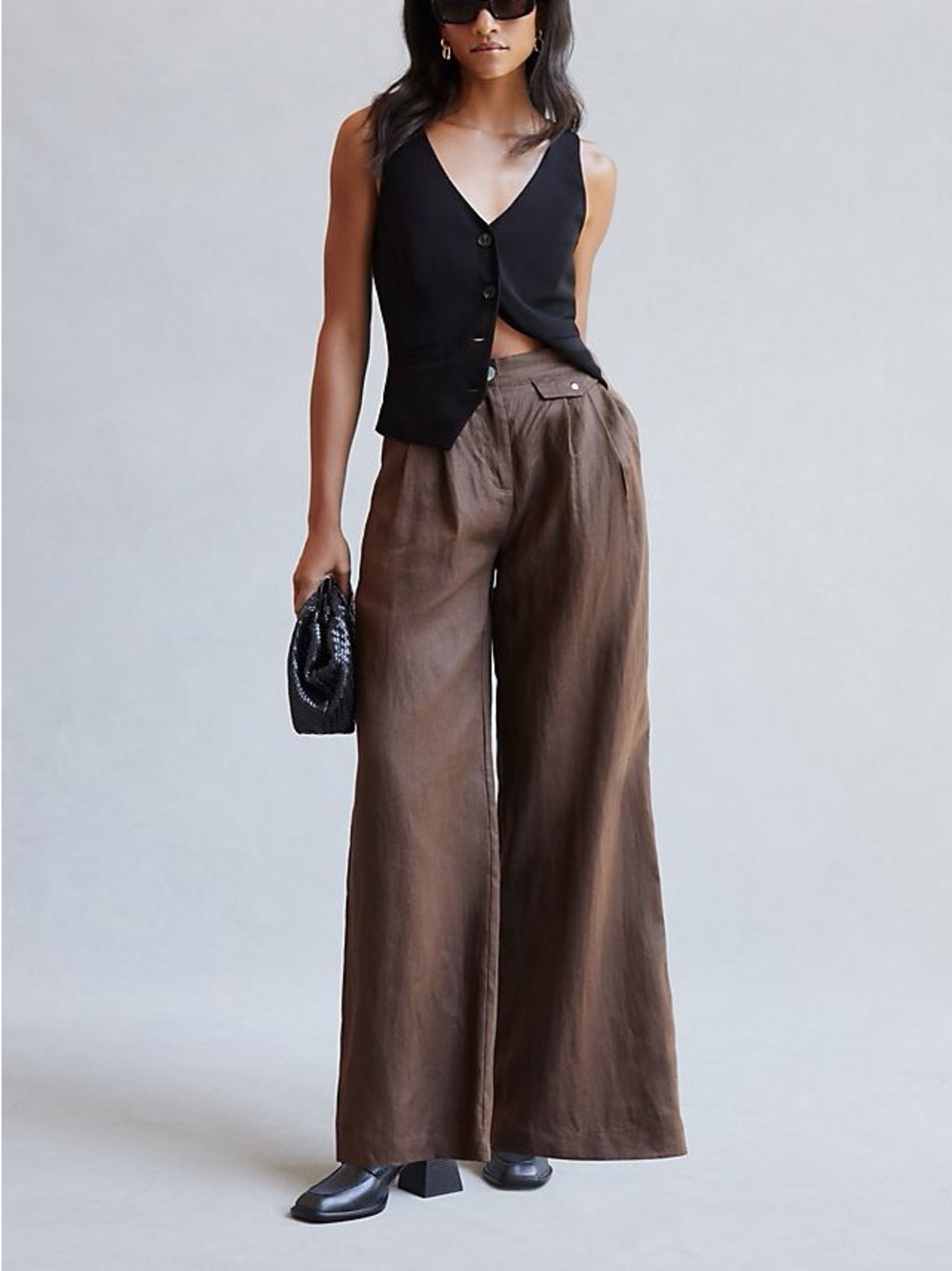 Anthropologie Sovere Instance 100% Linen Wide Leg Chocolate Brown Pants